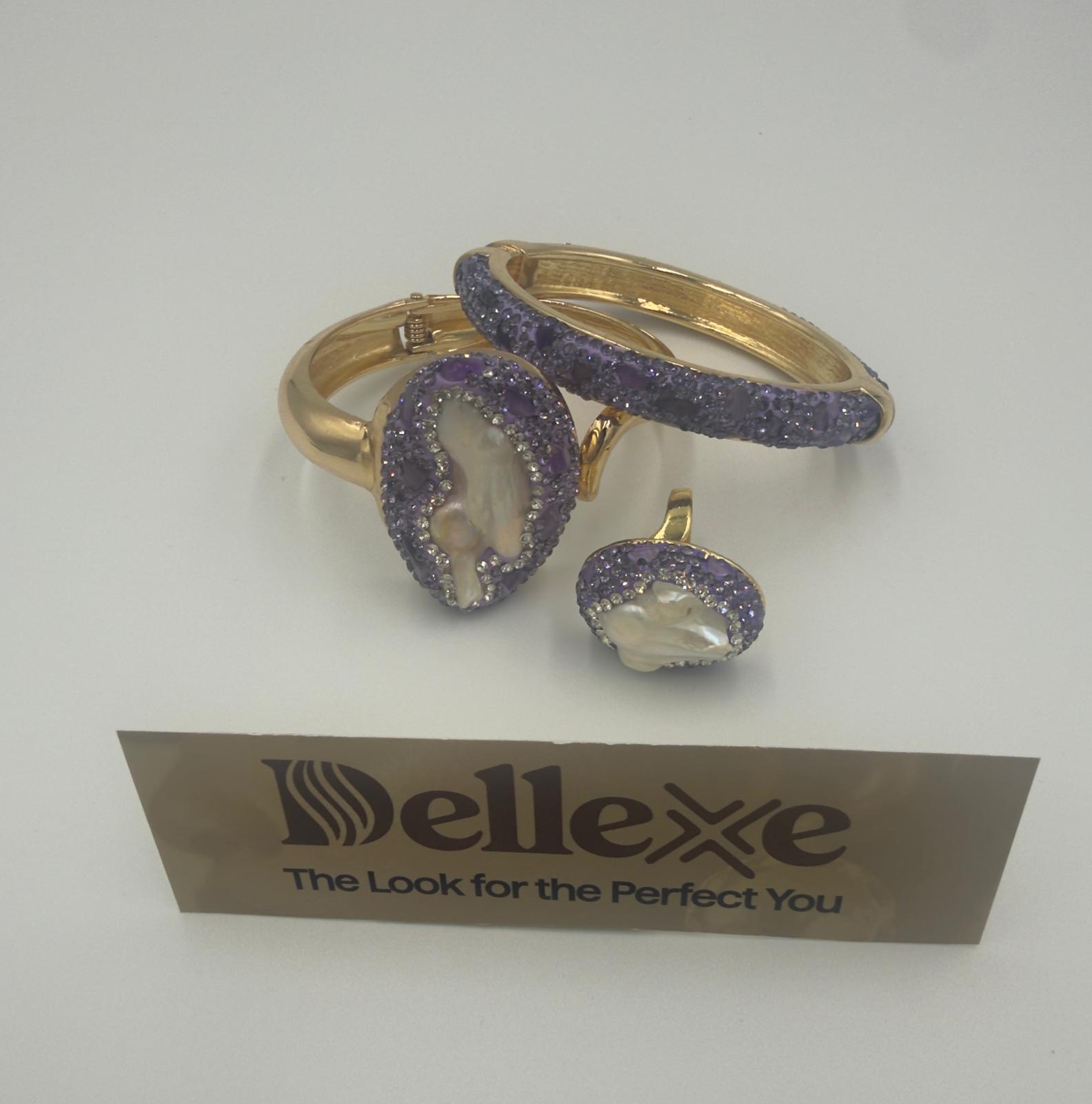 Amethyst, Baroque and Pearl Bangle and Matching Ring set