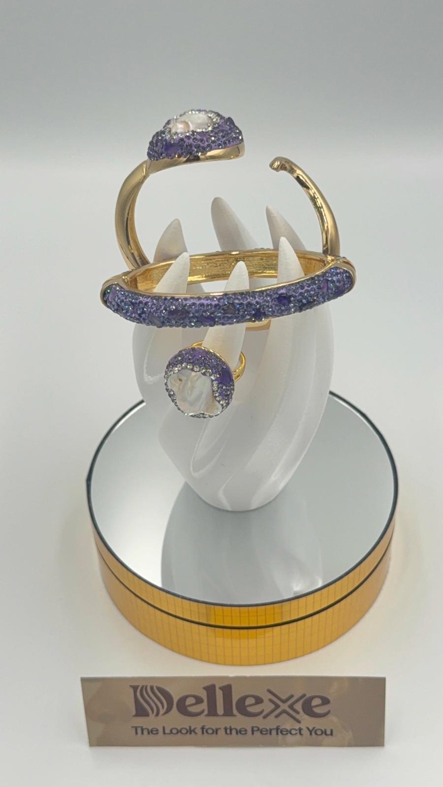 Amethyst, Baroque and Pearl Bangle and Matching Ring set