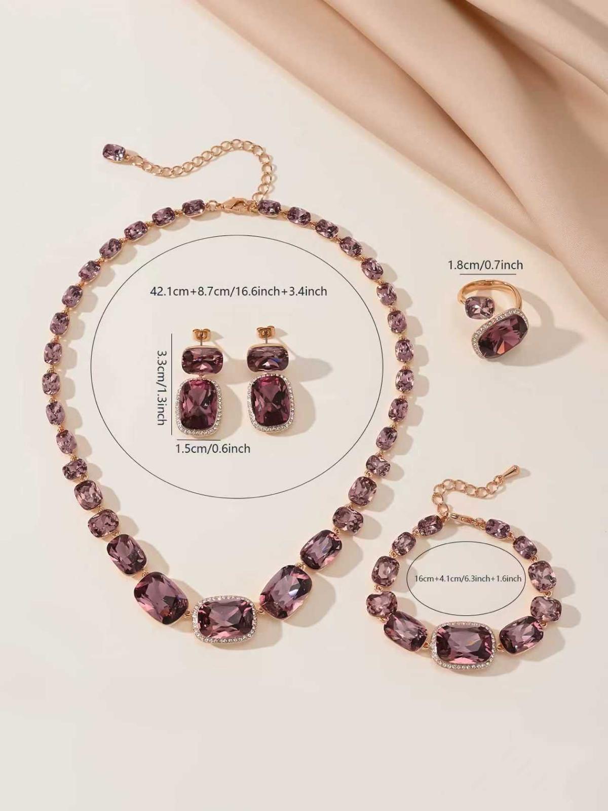 Amethyst Rhinestone 4 Piece Jewellery Set