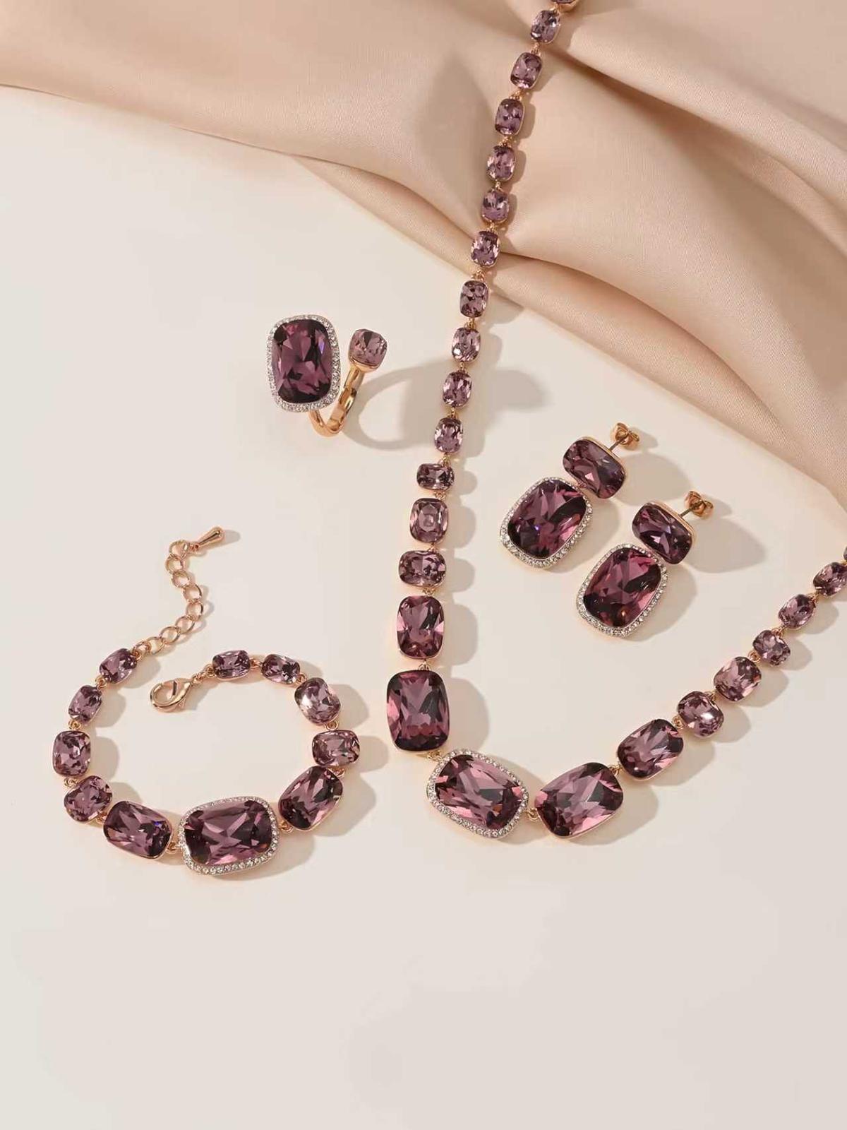 Amethyst Rhinestone 4 Piece Jewellery Set