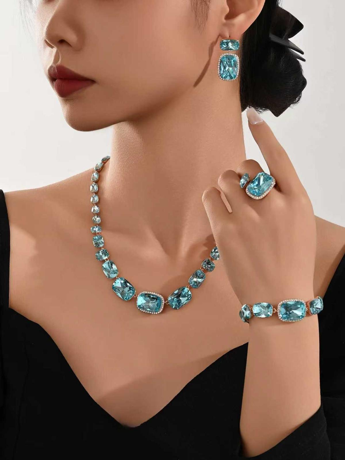 Aquamarine Rhinestone 4 piece Jewellery Set