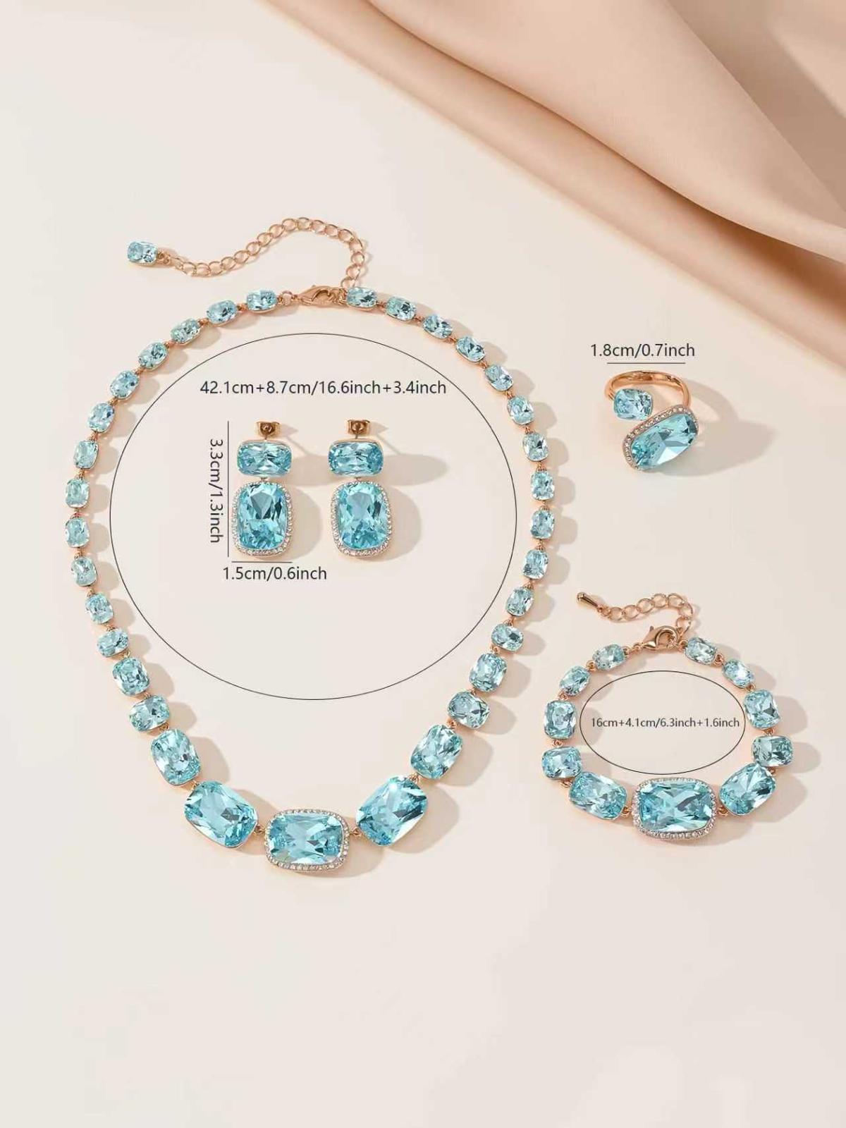 Aquamarine Rhinestone 4 piece Jewellery Set