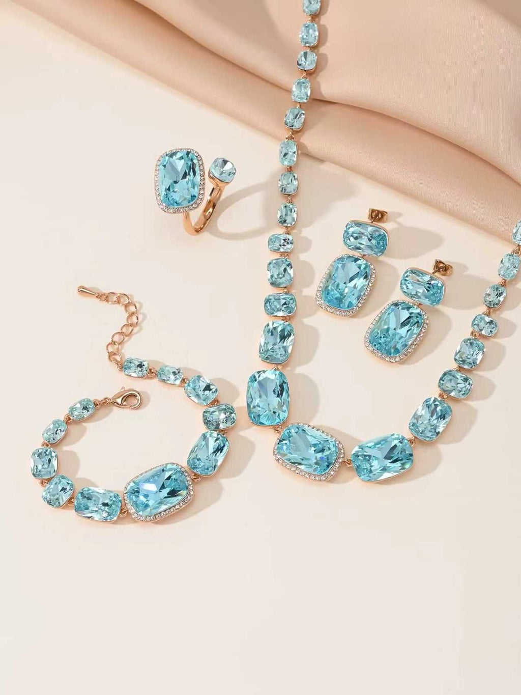 Aquamarine Rhinestone 4 piece Jewellery Set