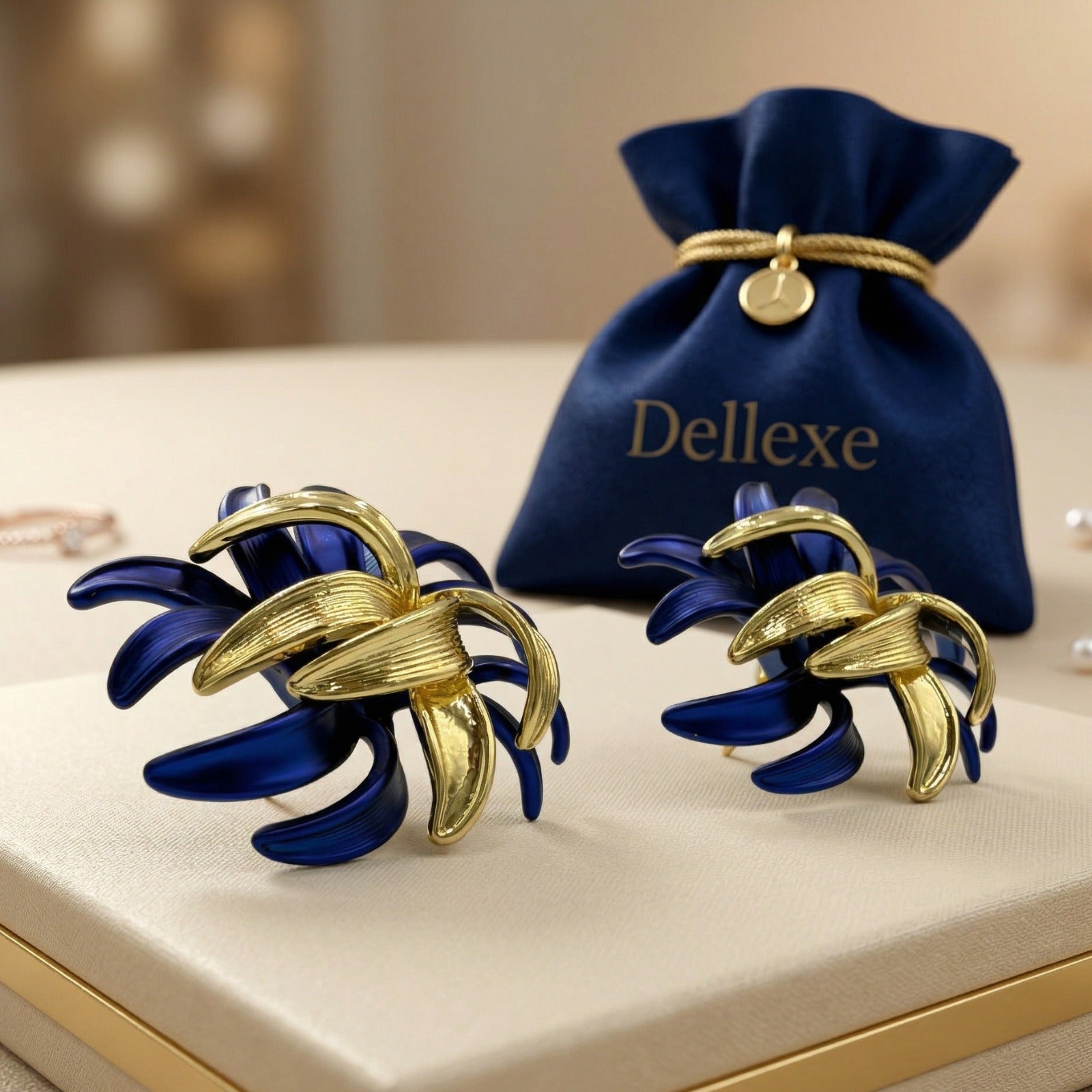 Blue and Gold Petal Earrings