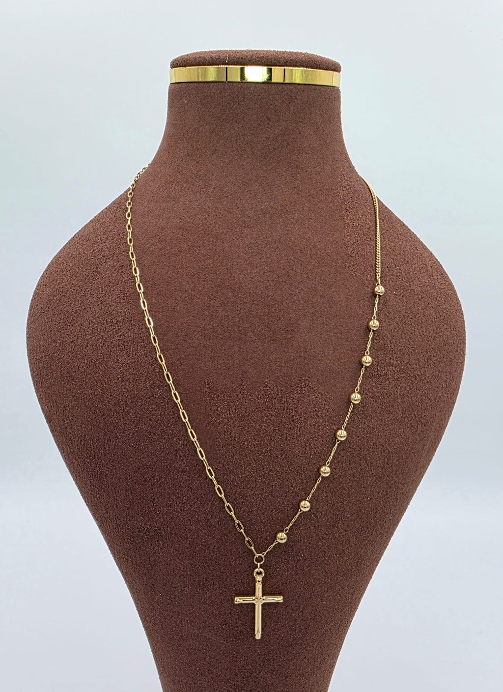 Cross Pendant Beaded Chain Necklace