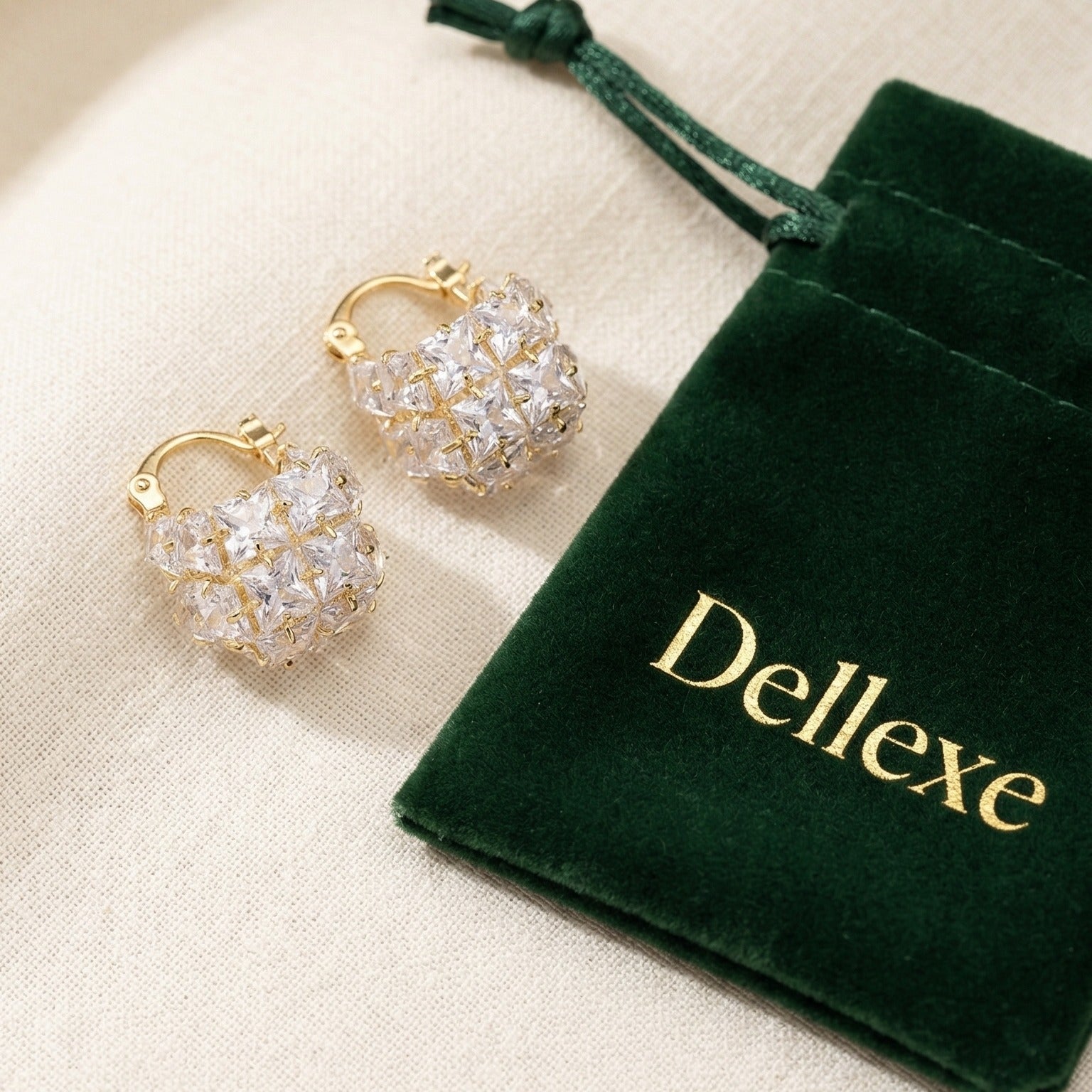 Crystal and Gold Huggie Earrings