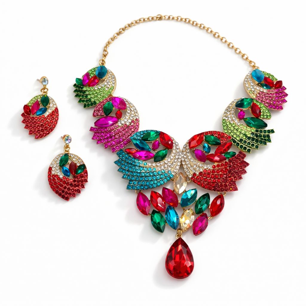 Multicoloured Rhinestone Jewellery Set