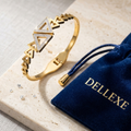 Triangular Gold Waterproof Hinge Bangle with Silver Rhinestones