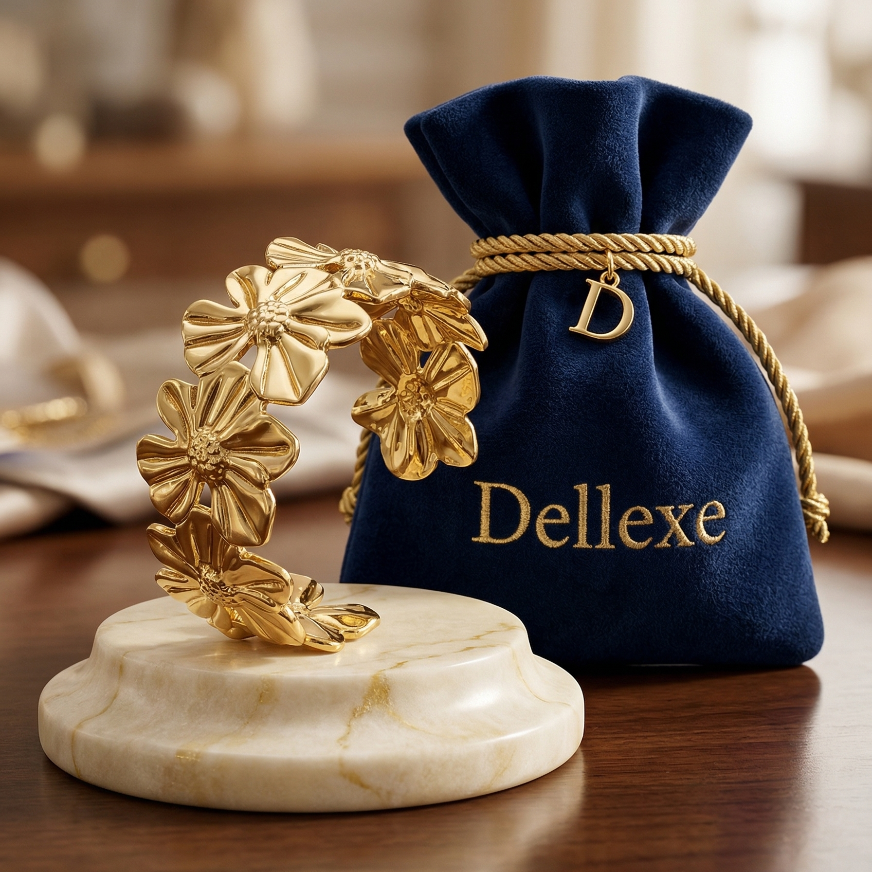 Gold Plated Flower Cuff Bangle