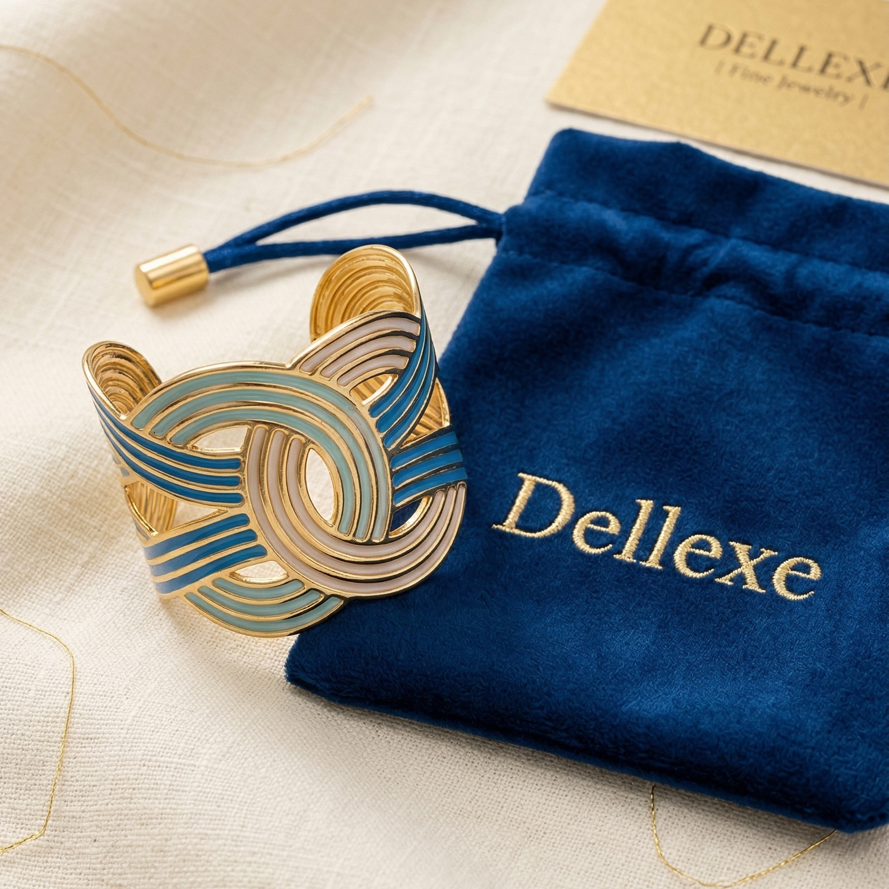 Gold, Blue and Green Geometric Cuff Bangle