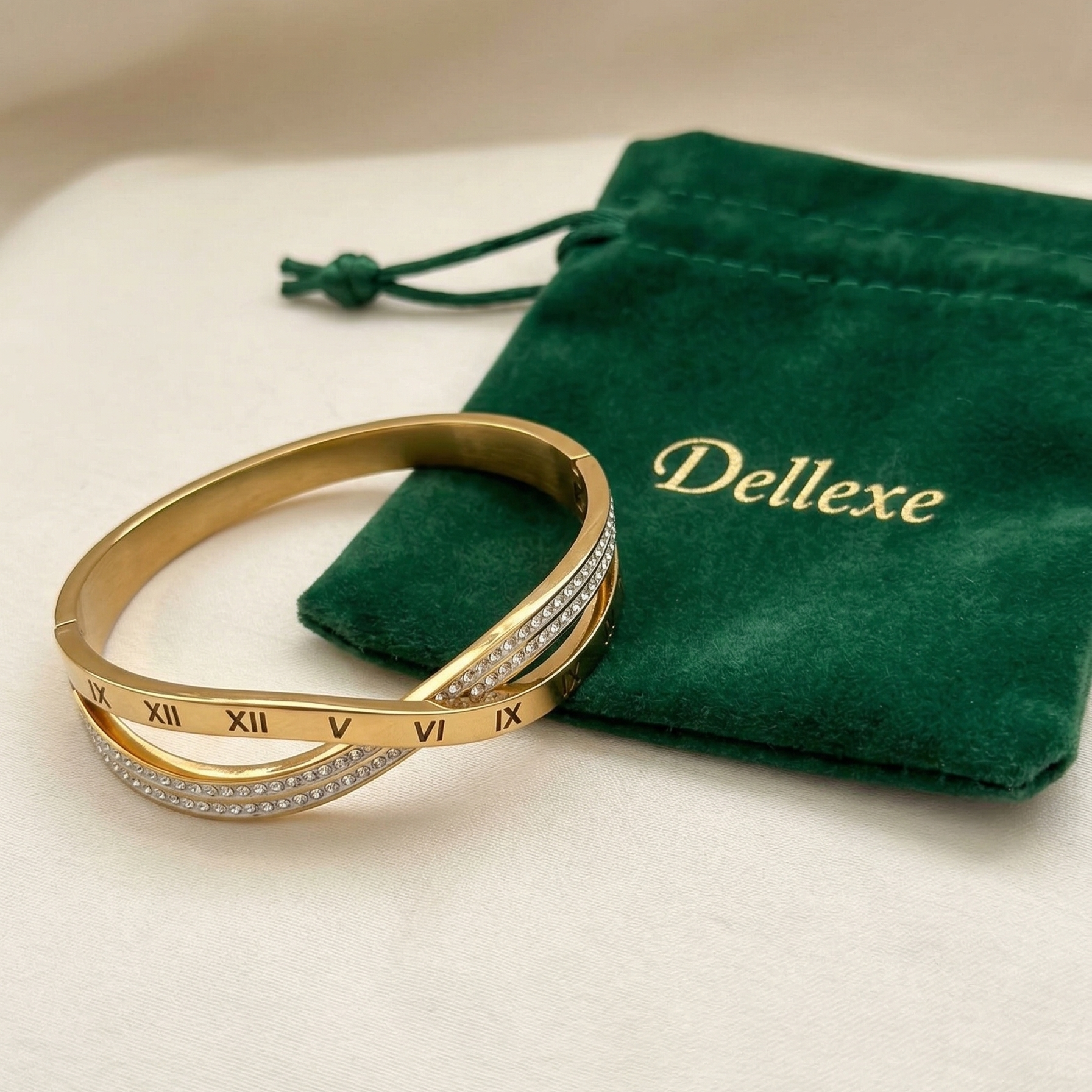 Gold Roman Numeral Rhinestone Hinge Bangle