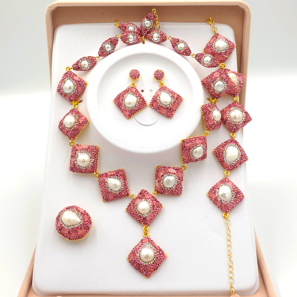 Statement Pink Rhinestone Jewellery Set