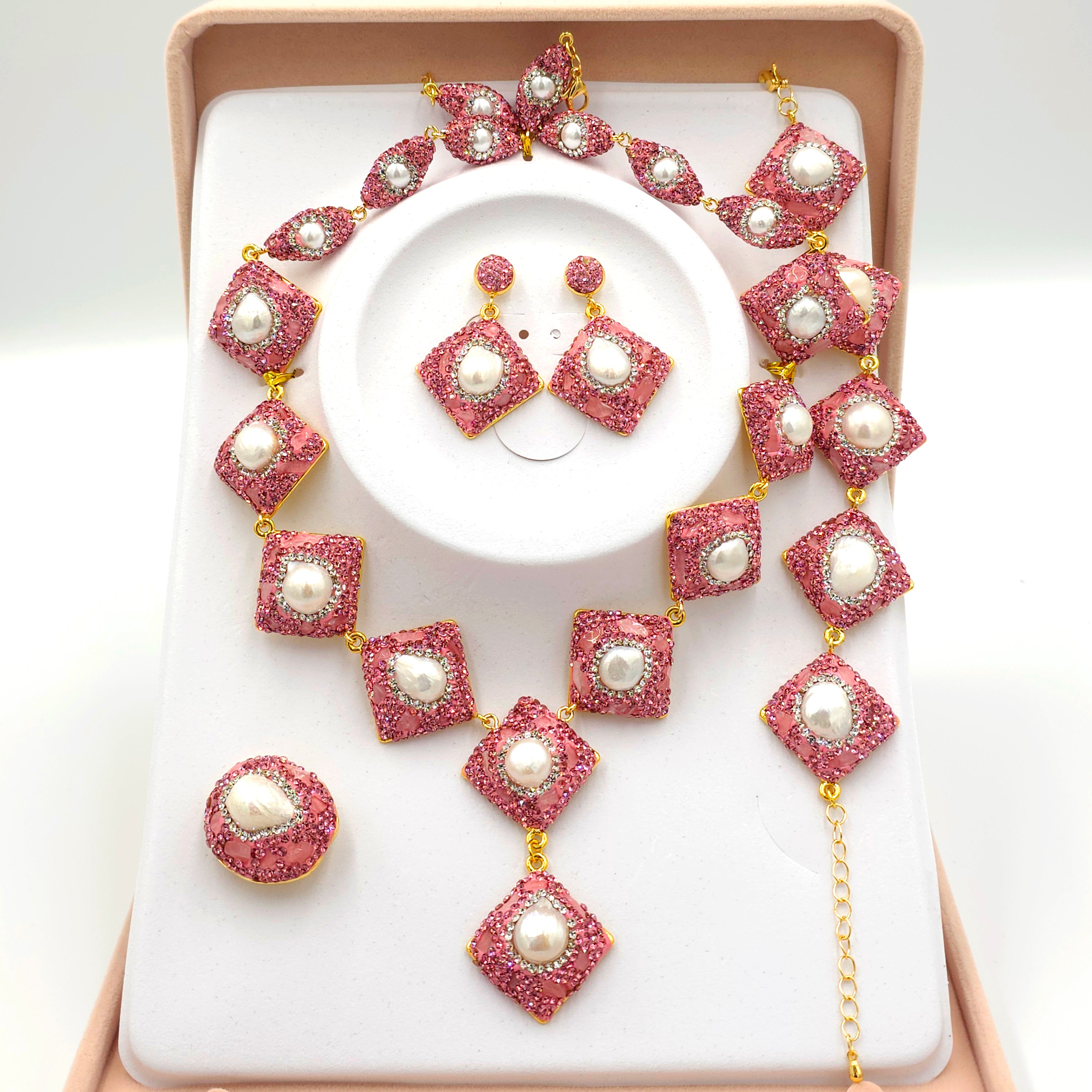 Statement Pink Rhinestone Jewellery Set