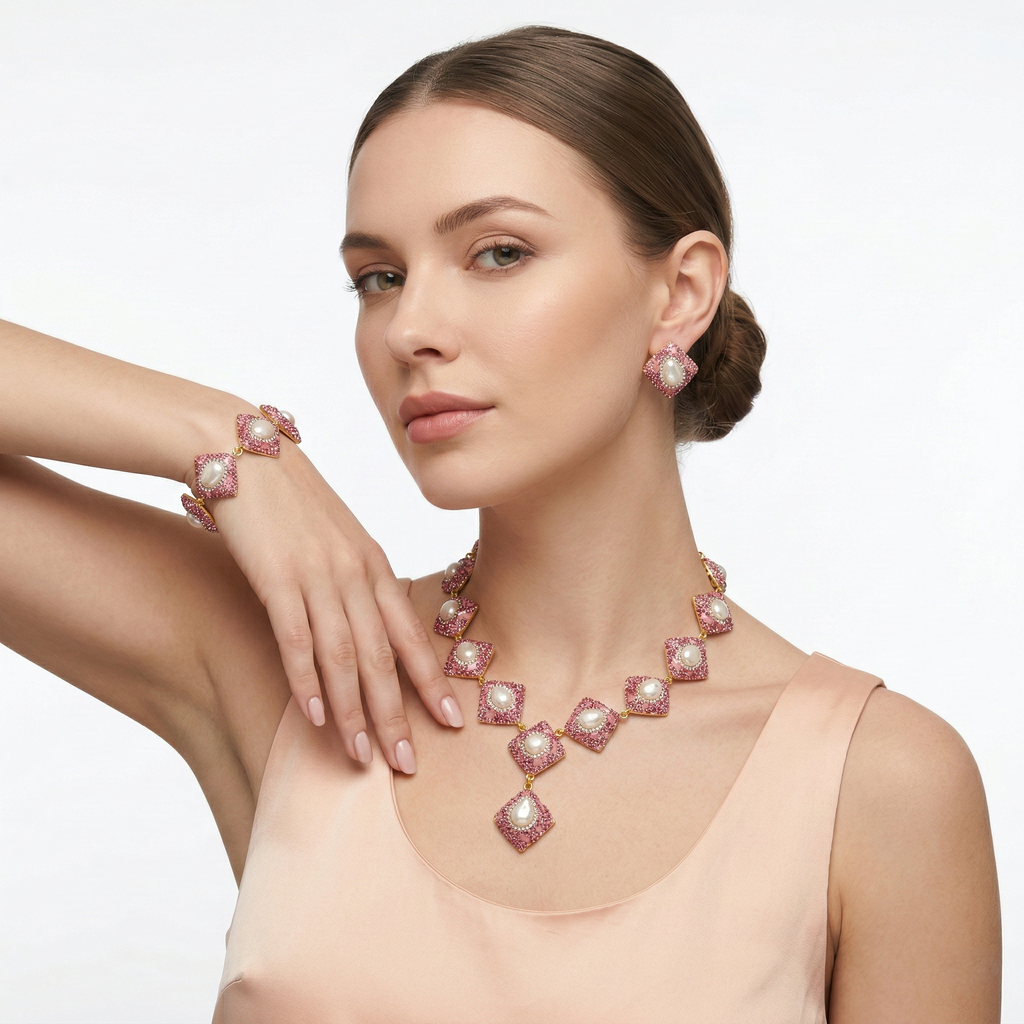 Statement Pink Rhinestone Jewellery Set