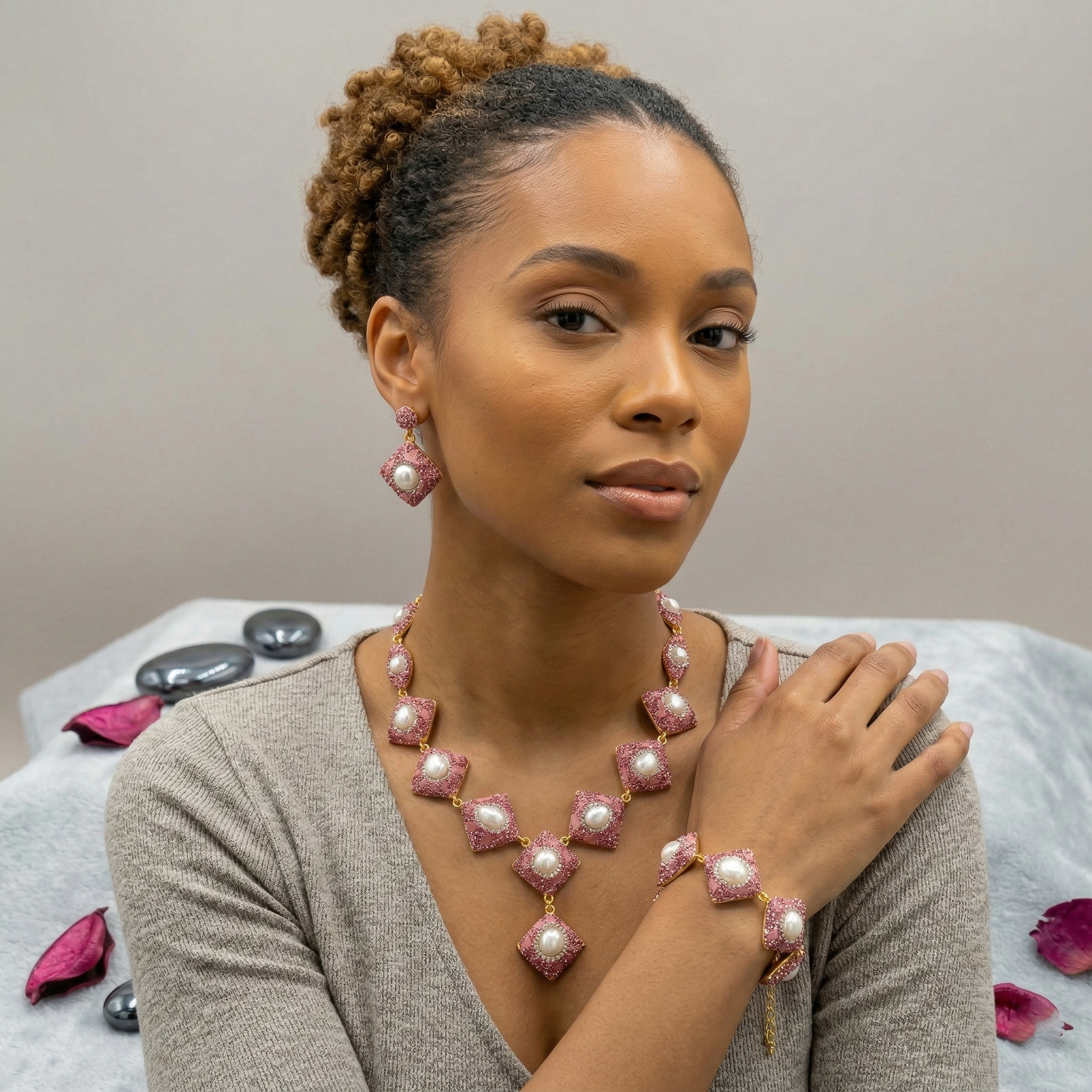 Statement Pink Rhinestone Jewellery Set