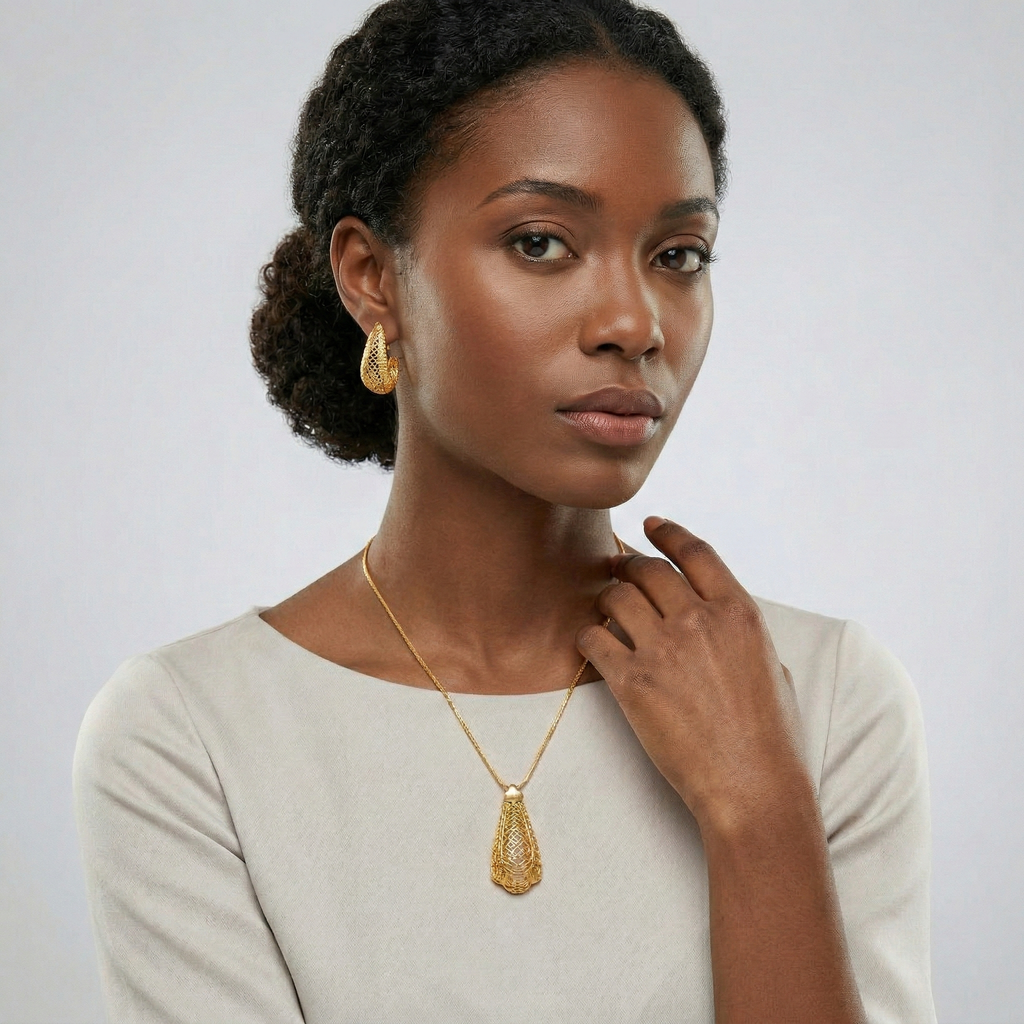 Gold Pendant Jewellery Set