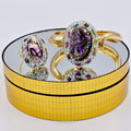 Gold and Purple Abalone Cuff Bangle and Ring Set