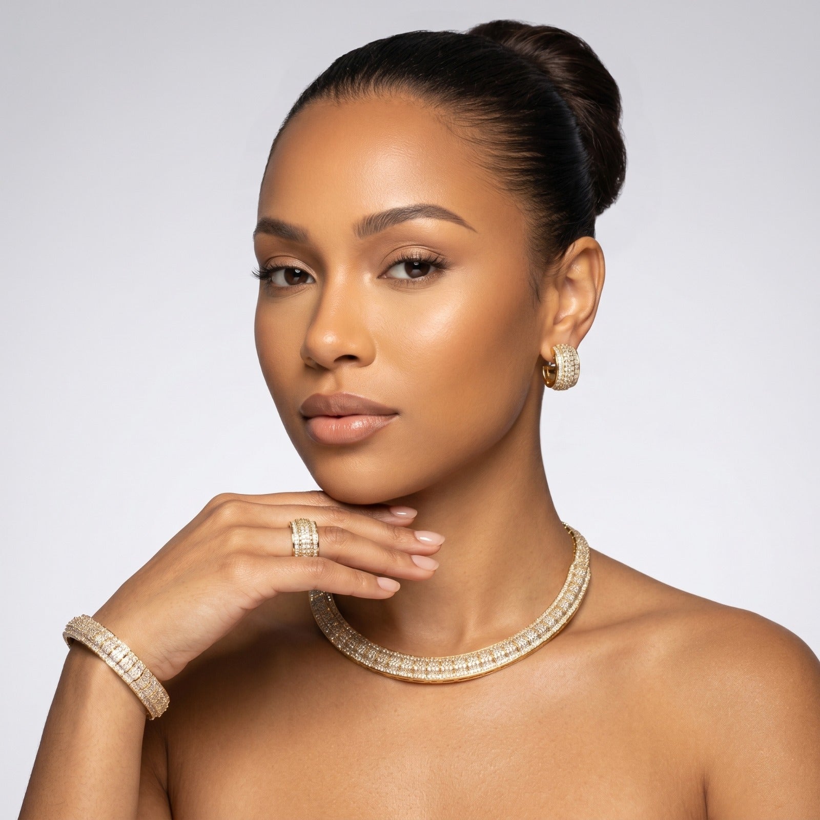 Gold 4 Piece Rhinestone Jewellery Set