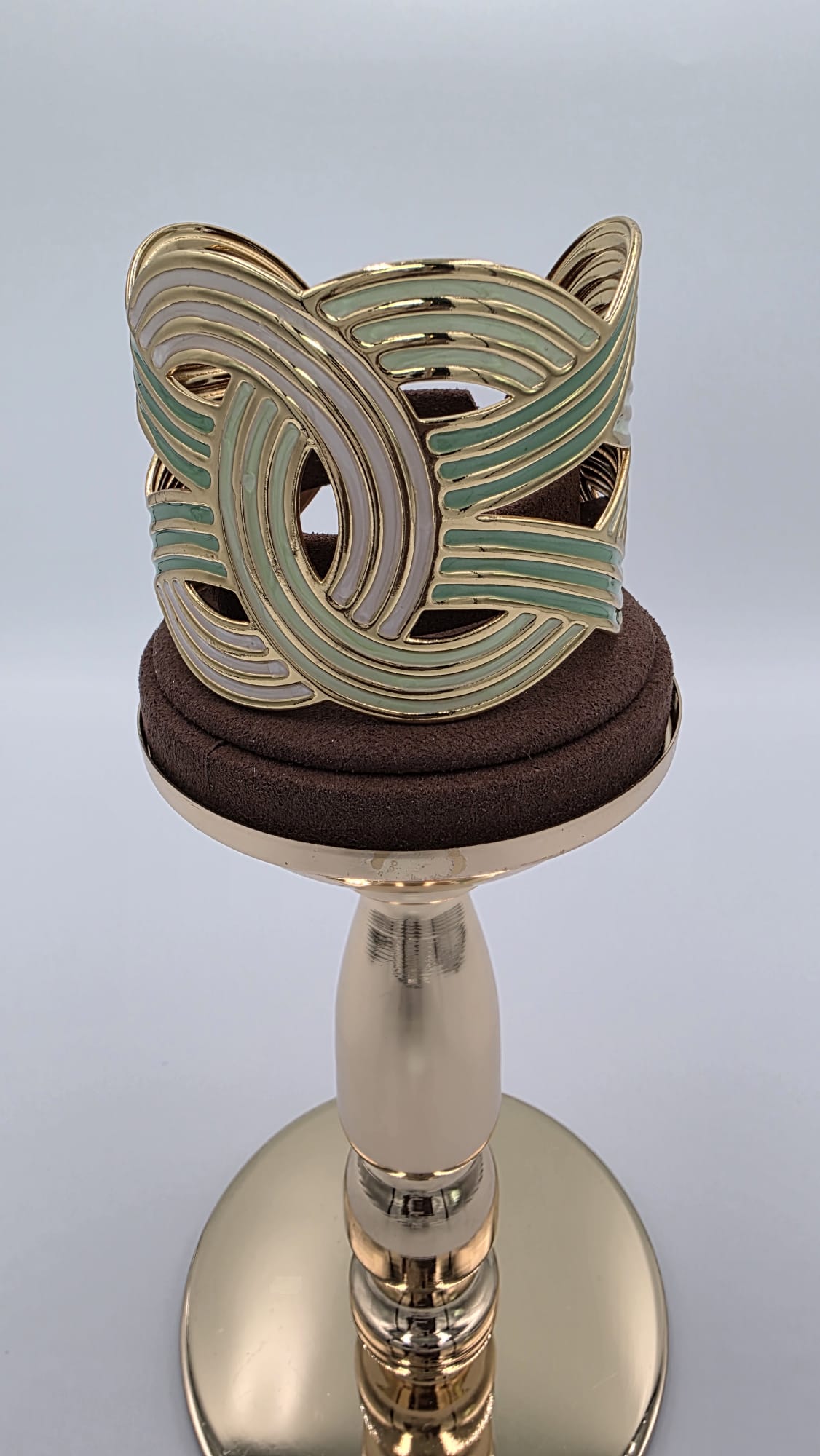 Gold, Green and Cream Geometric Cuff Bangle