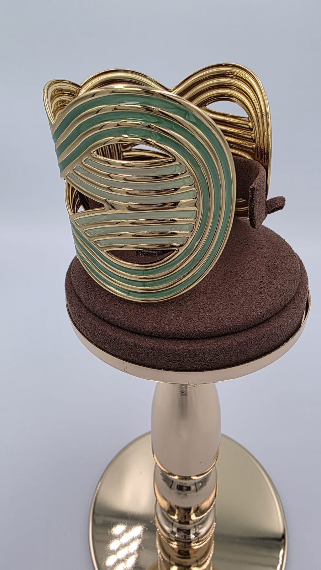 Gold, Green and Cream Geometric Cuff Bangle