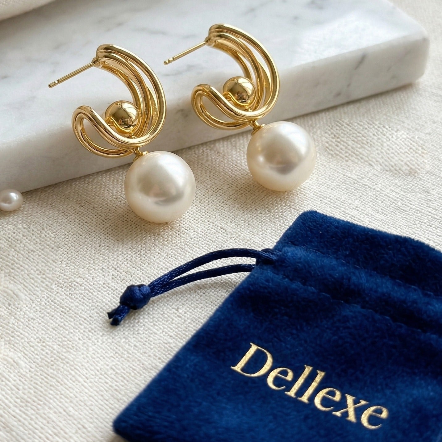 Statement Gold Pearl Drop Earrings