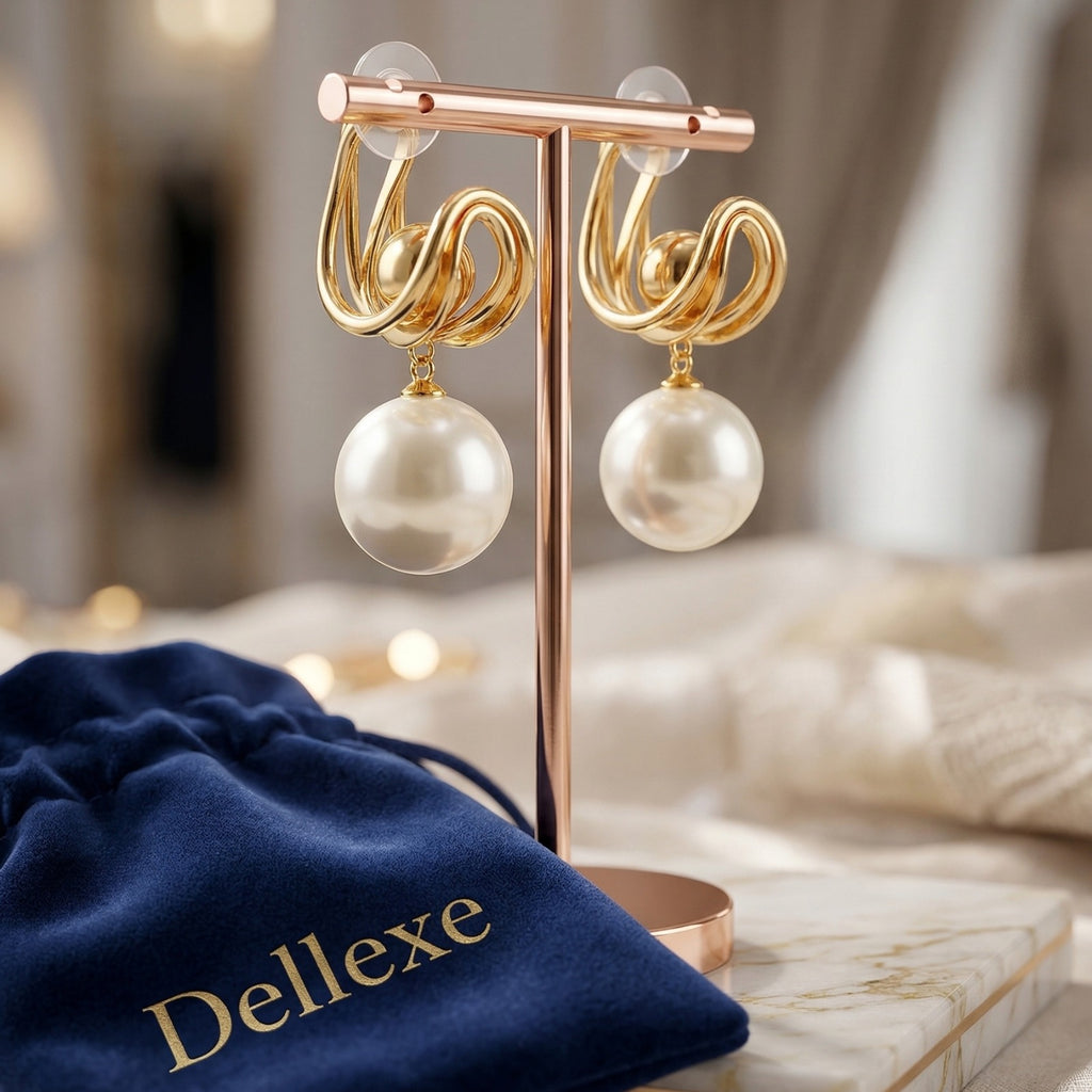 Statement Gold Pearl Drop Earrings