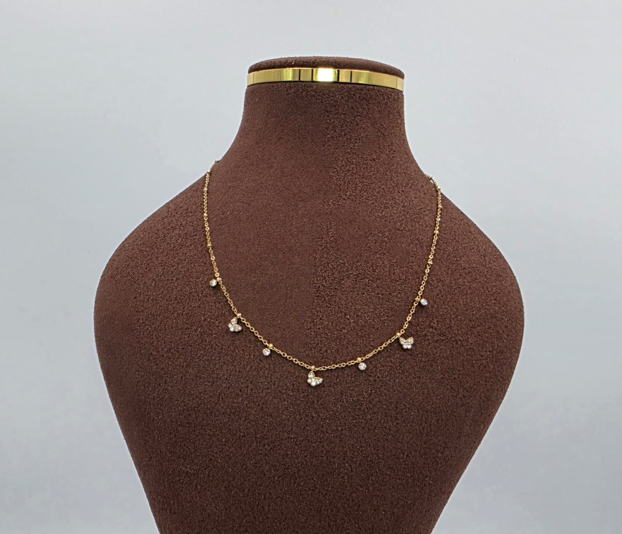 Gold Butterfly and Crystals Charm Necklace