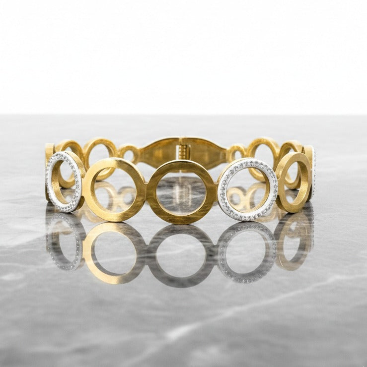 Gold and Silver Circular Bangle with Jewelled Inlays