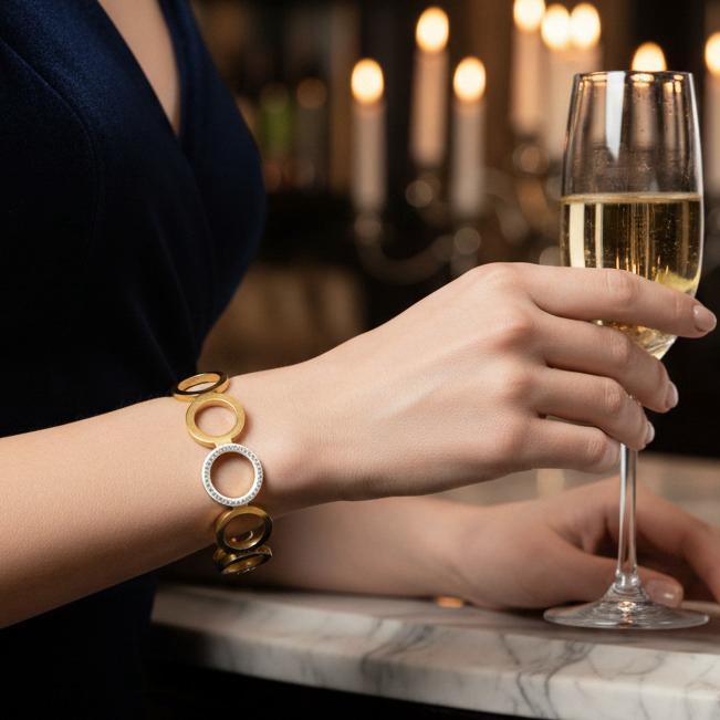 Gold and Silver Circular Bangle with Jewelled Inlays