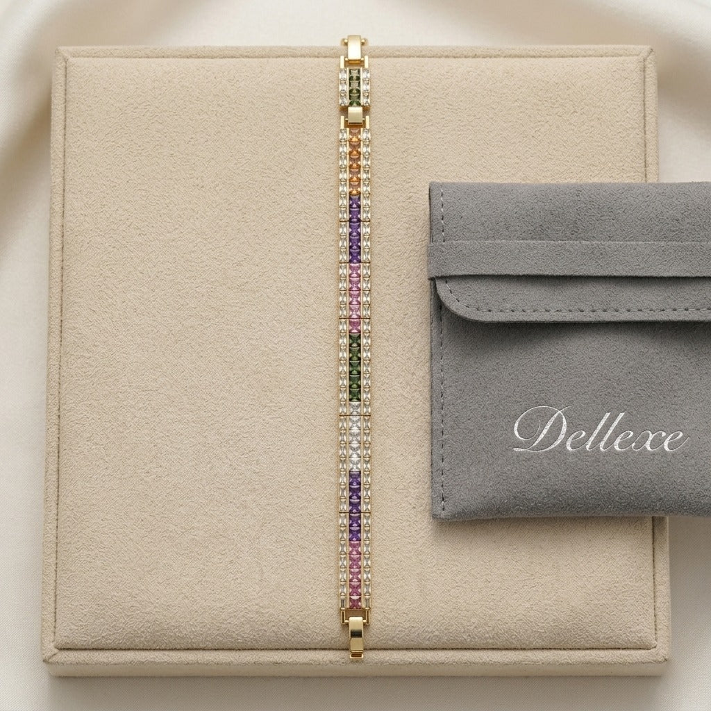 Gold and Multicoloured Crystal Tennis Bracelet