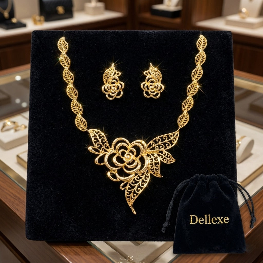 Gold Floral Party Jewellery Set