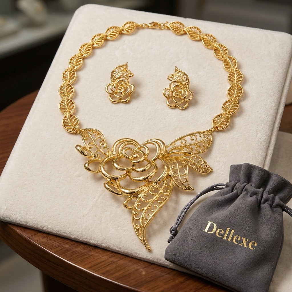 Gold Floral Party Jewellery Set