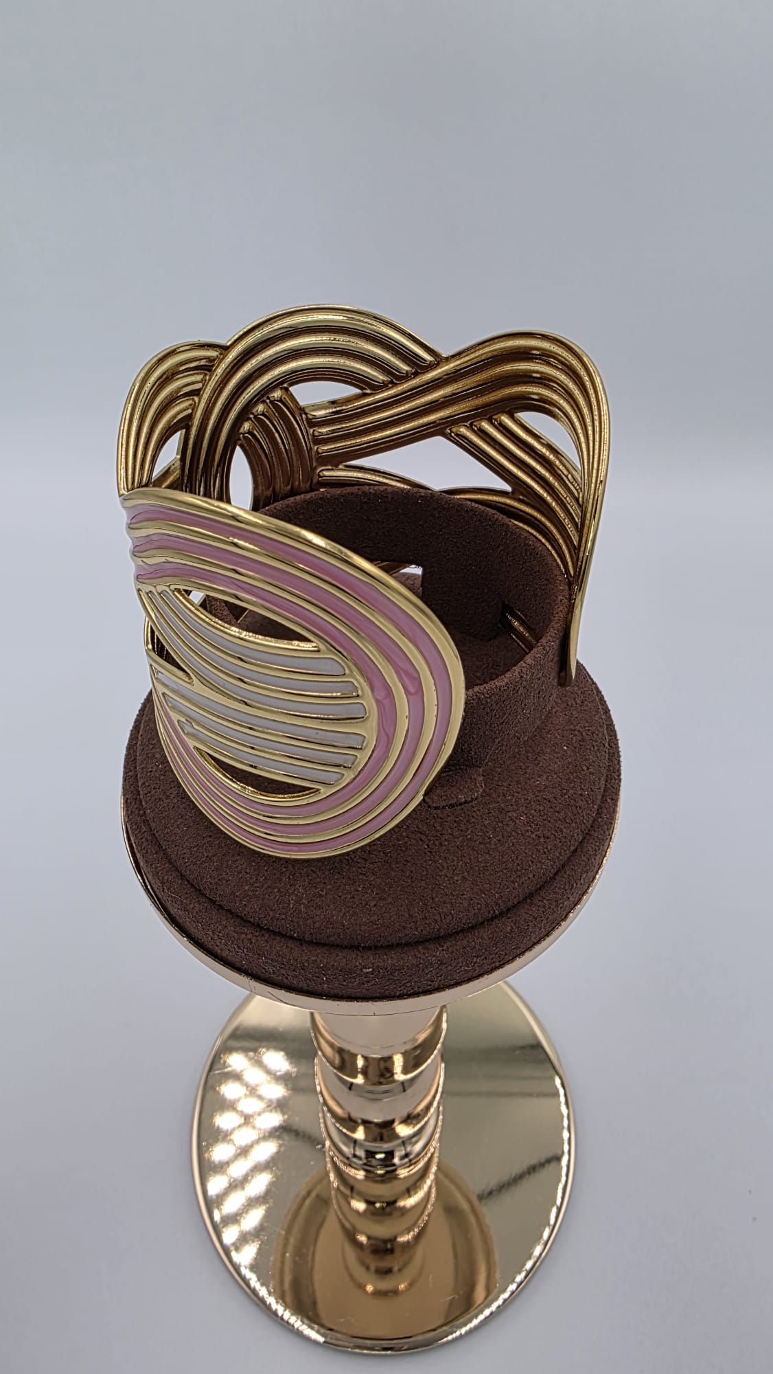 Gold, Pink and Cream Geometric Cuff Bangle