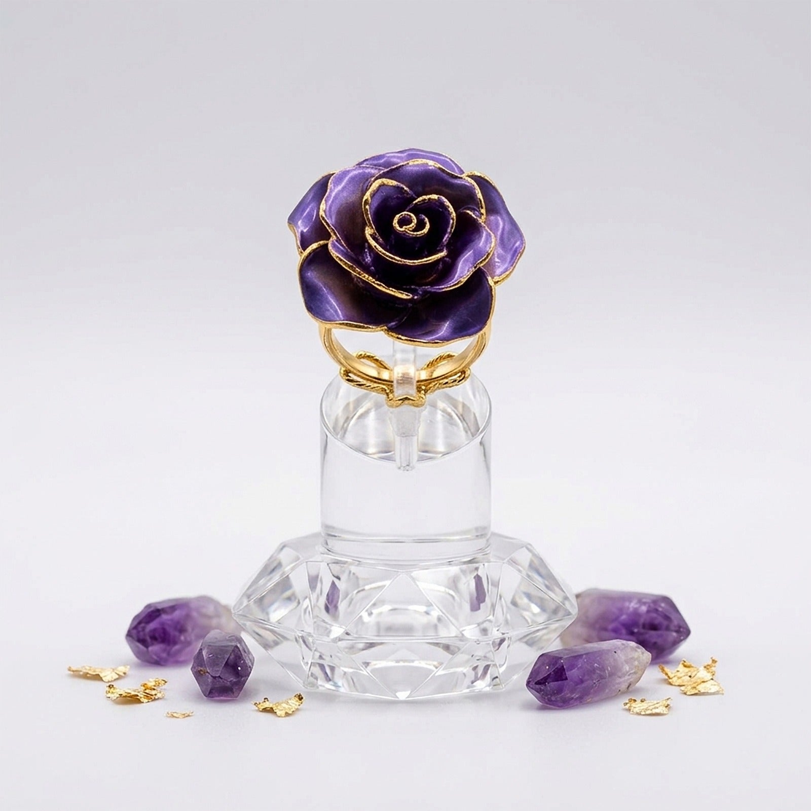 Gold Plated Purple Rose Cocktail Ring