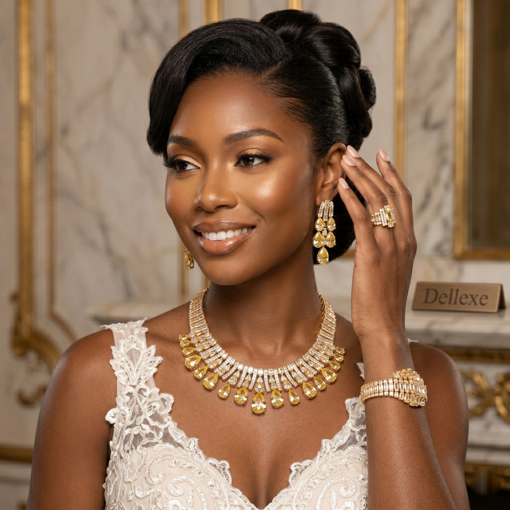 Statement Bridal Gold Crystal Jewellery Set