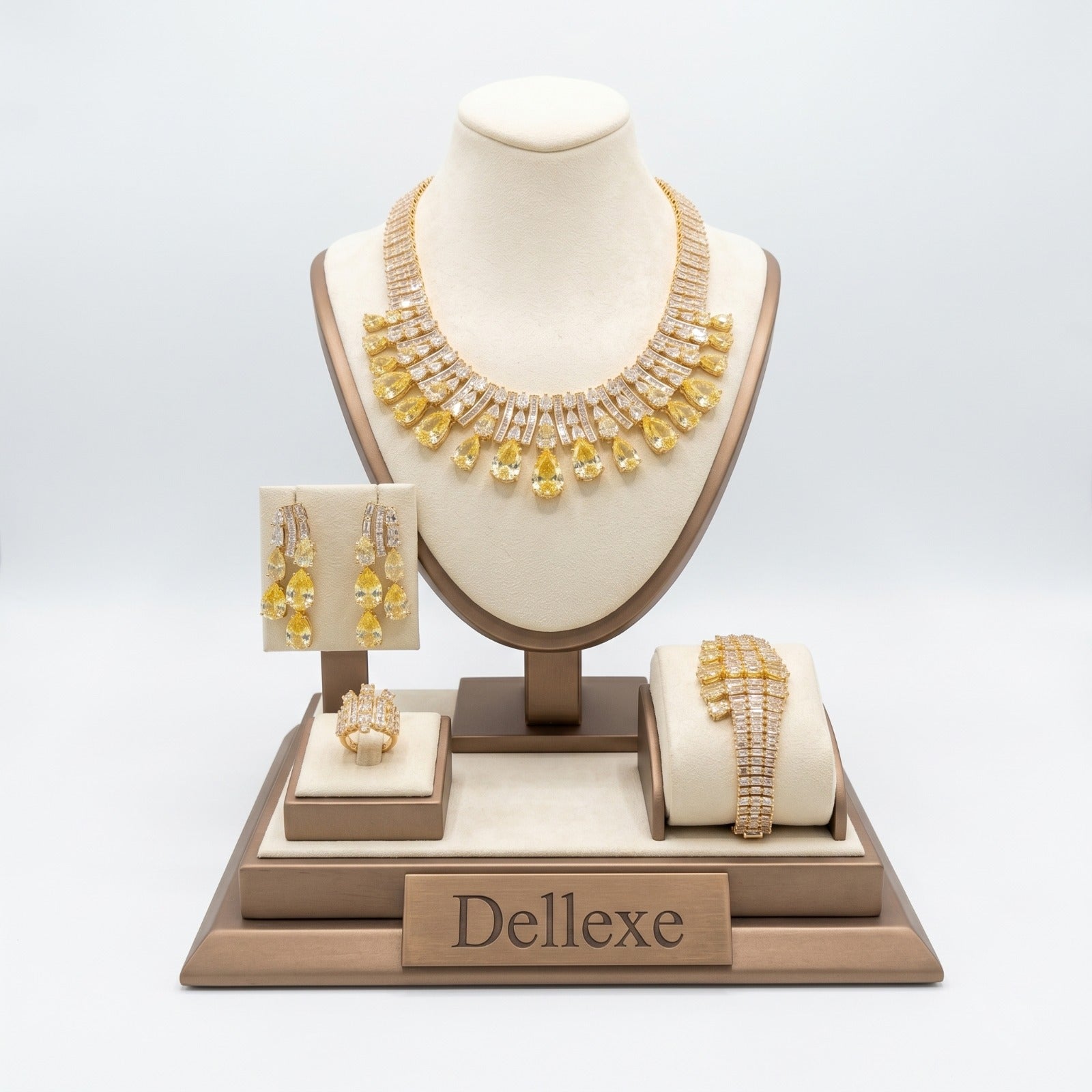 Statement Bridal Gold Crystal Jewellery Set