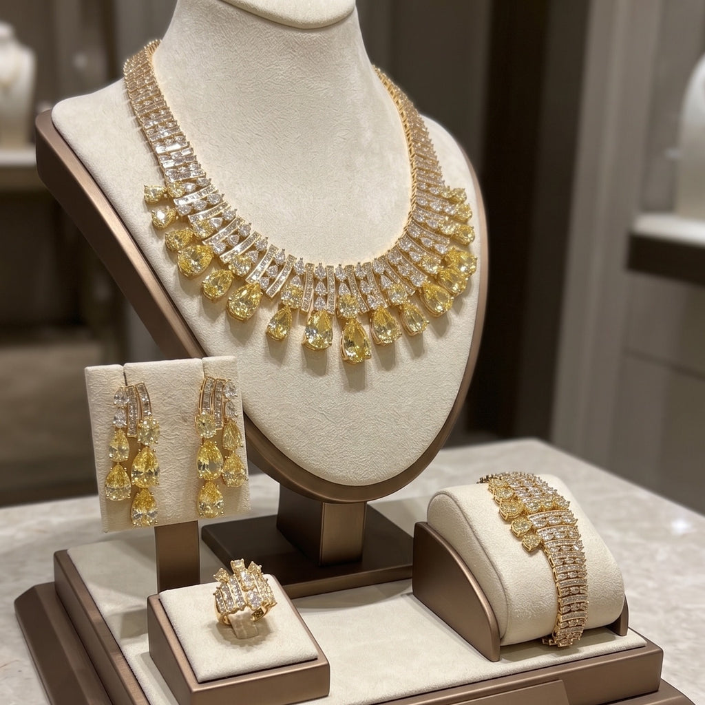 Statement Bridal Gold Crystal Jewellery Set