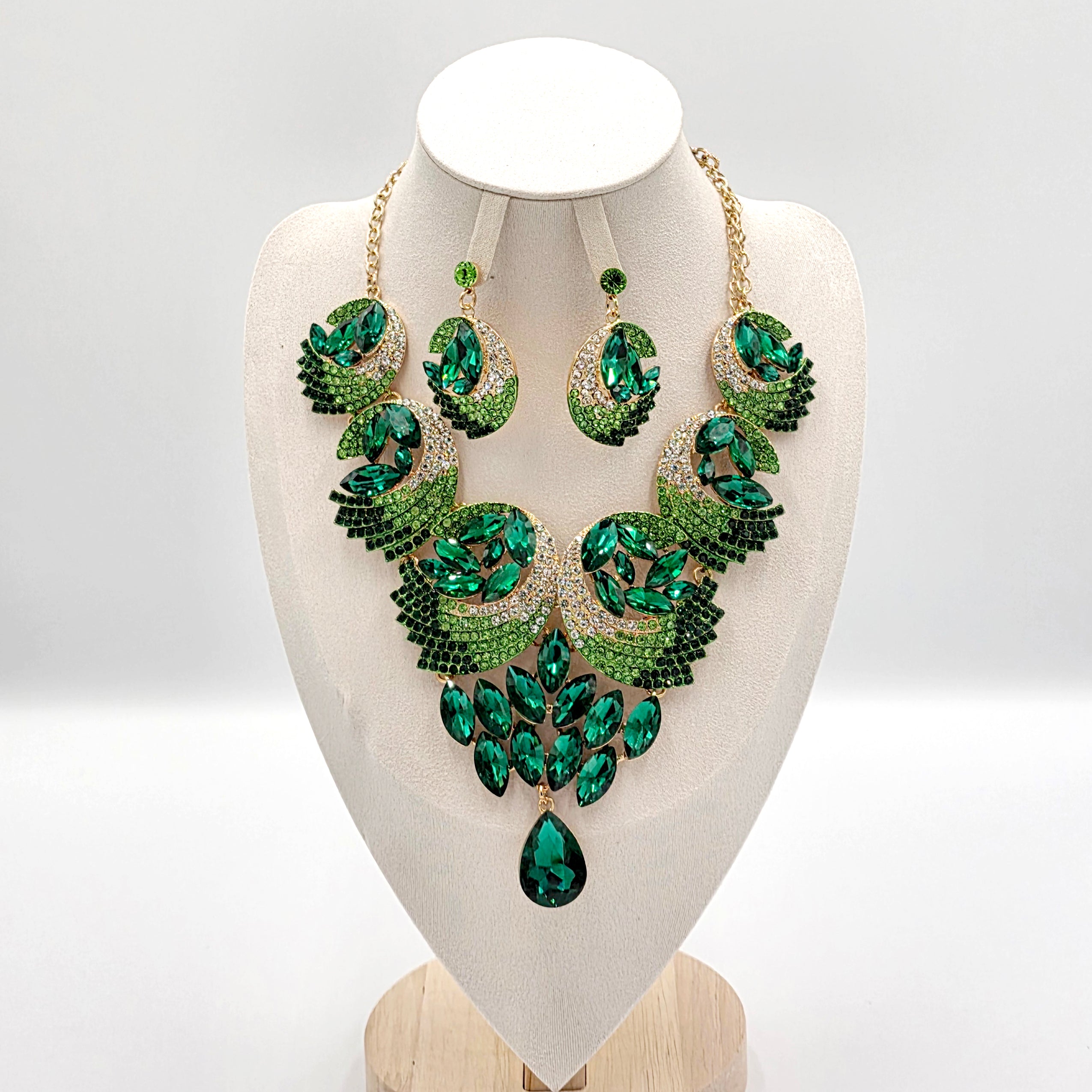Green Rhinestone Jewellery Set