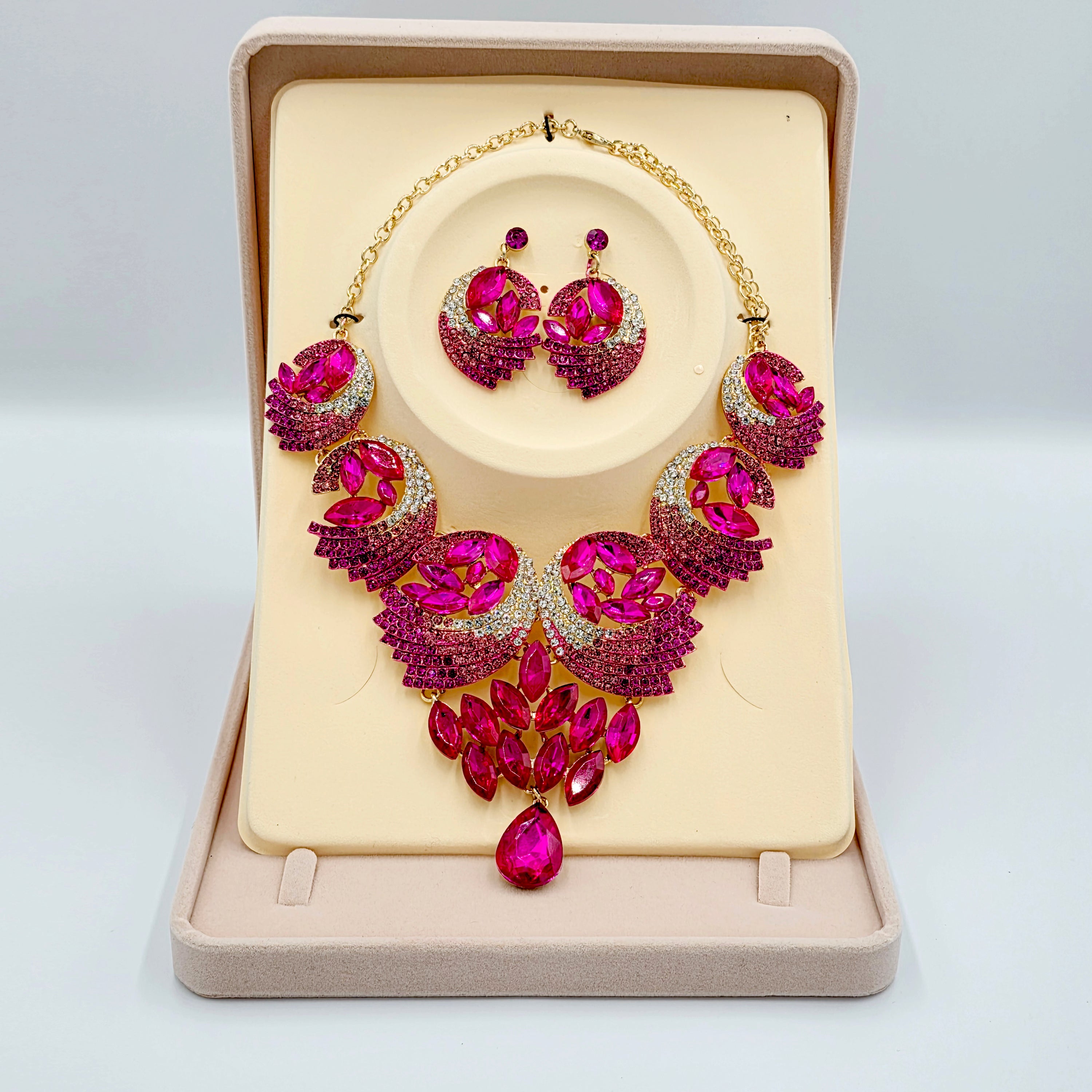Fuschia Rhinestone Jewellery Set