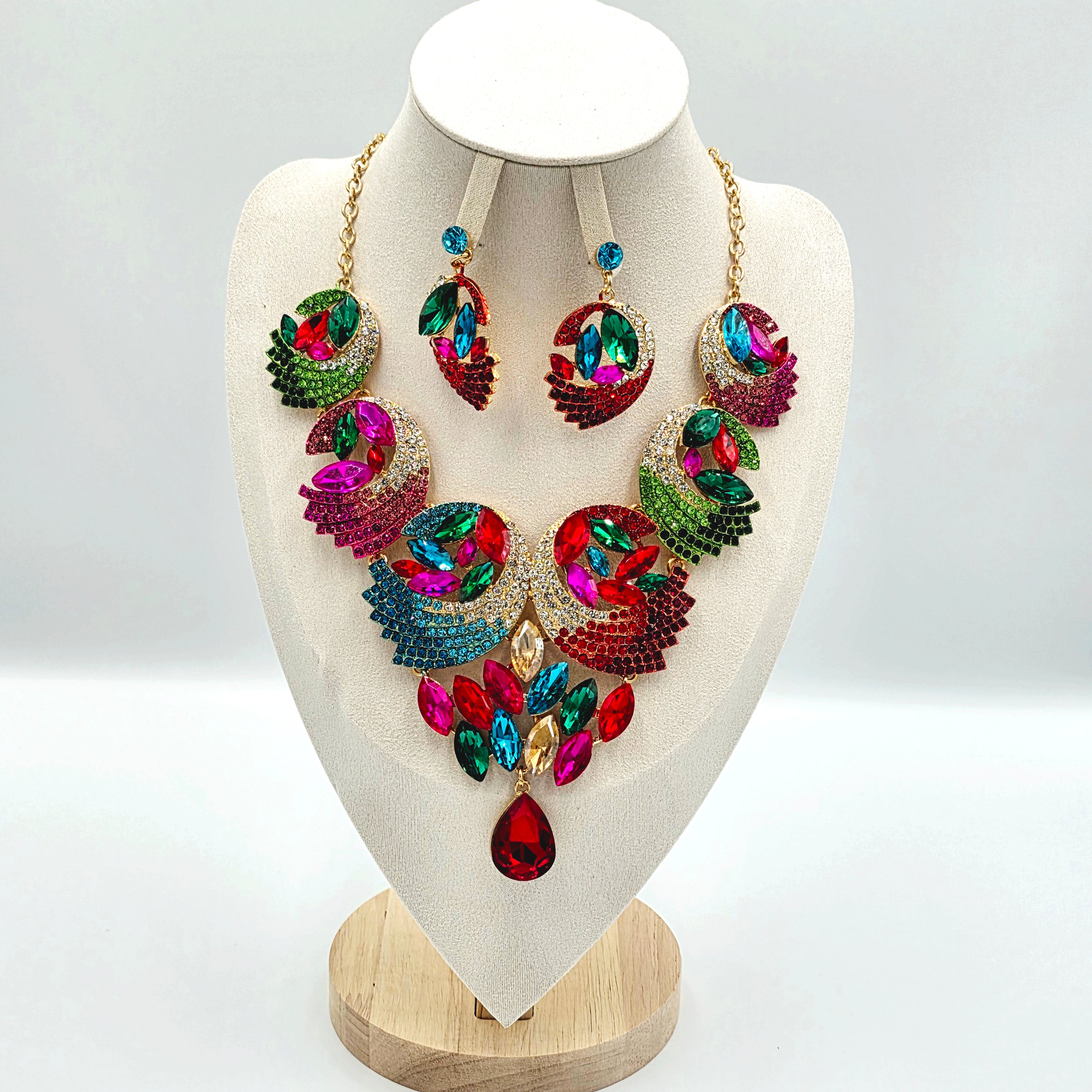 Multicoloured Rhinestone Jewellery Set