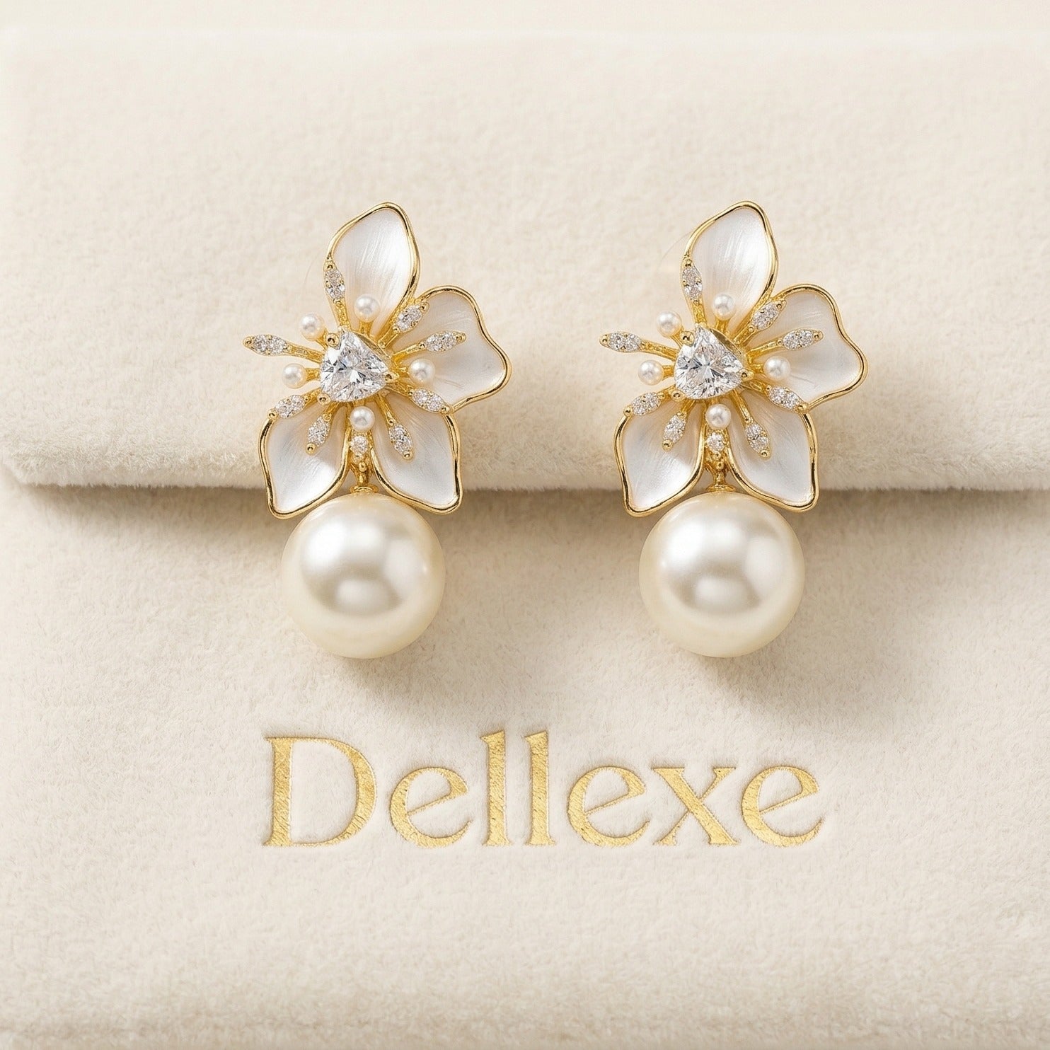 Gold Floral Earrings with Pearl Drops