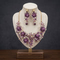 Purple Rhinestone Floral Statement Jewellery Set