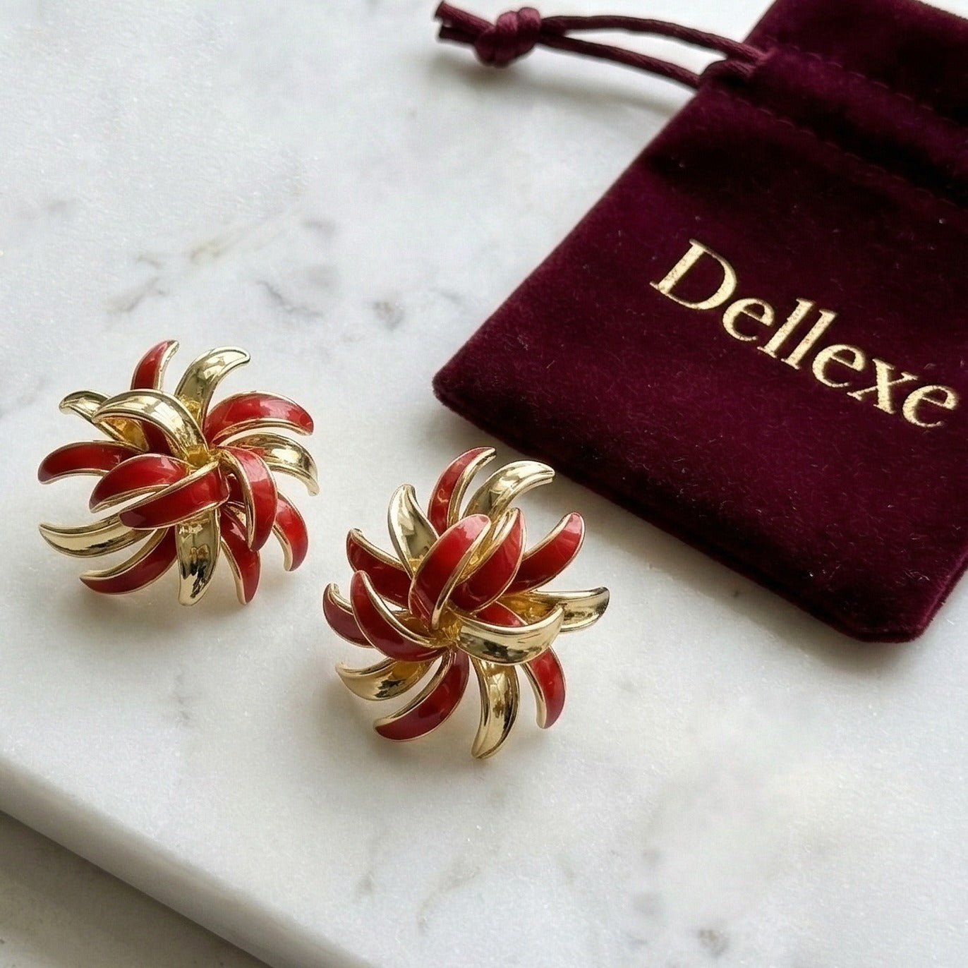 Red and Gold Petal Earrings