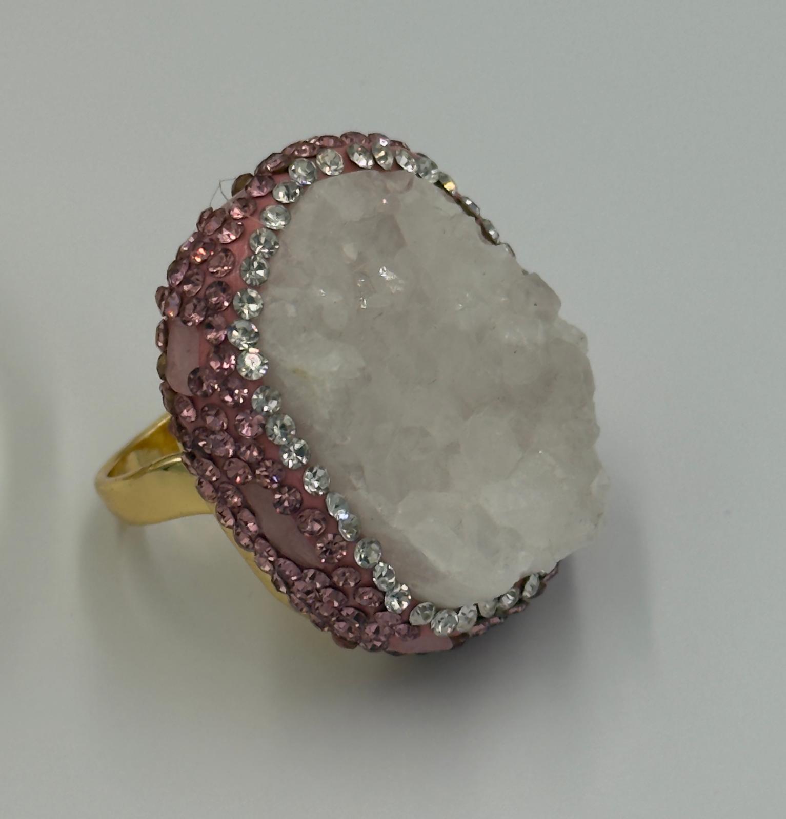 Rhinestone pink and onyx statement bangle with matching ring