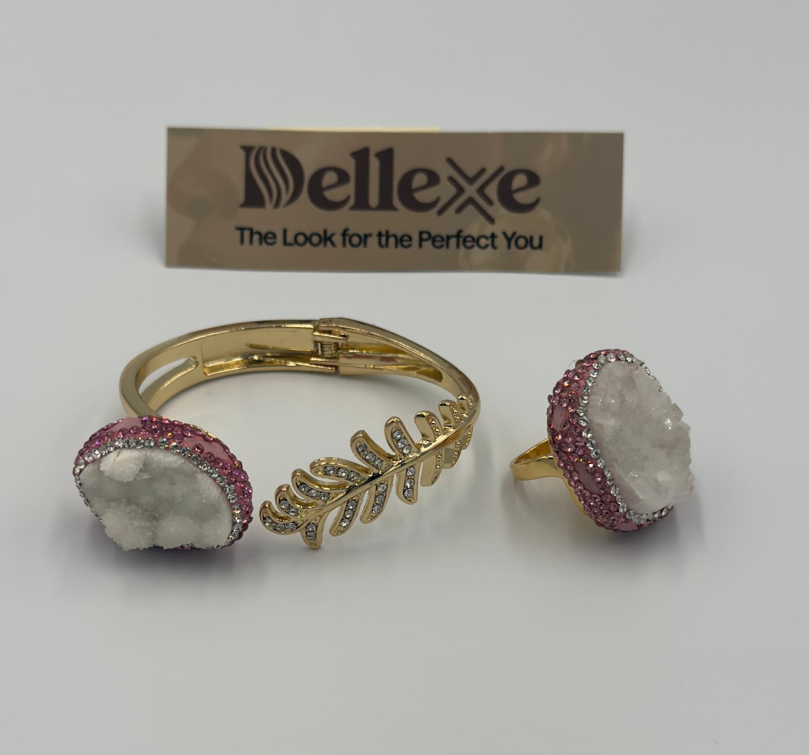 Rhinestone pink and onyx statement bangle with matching ring