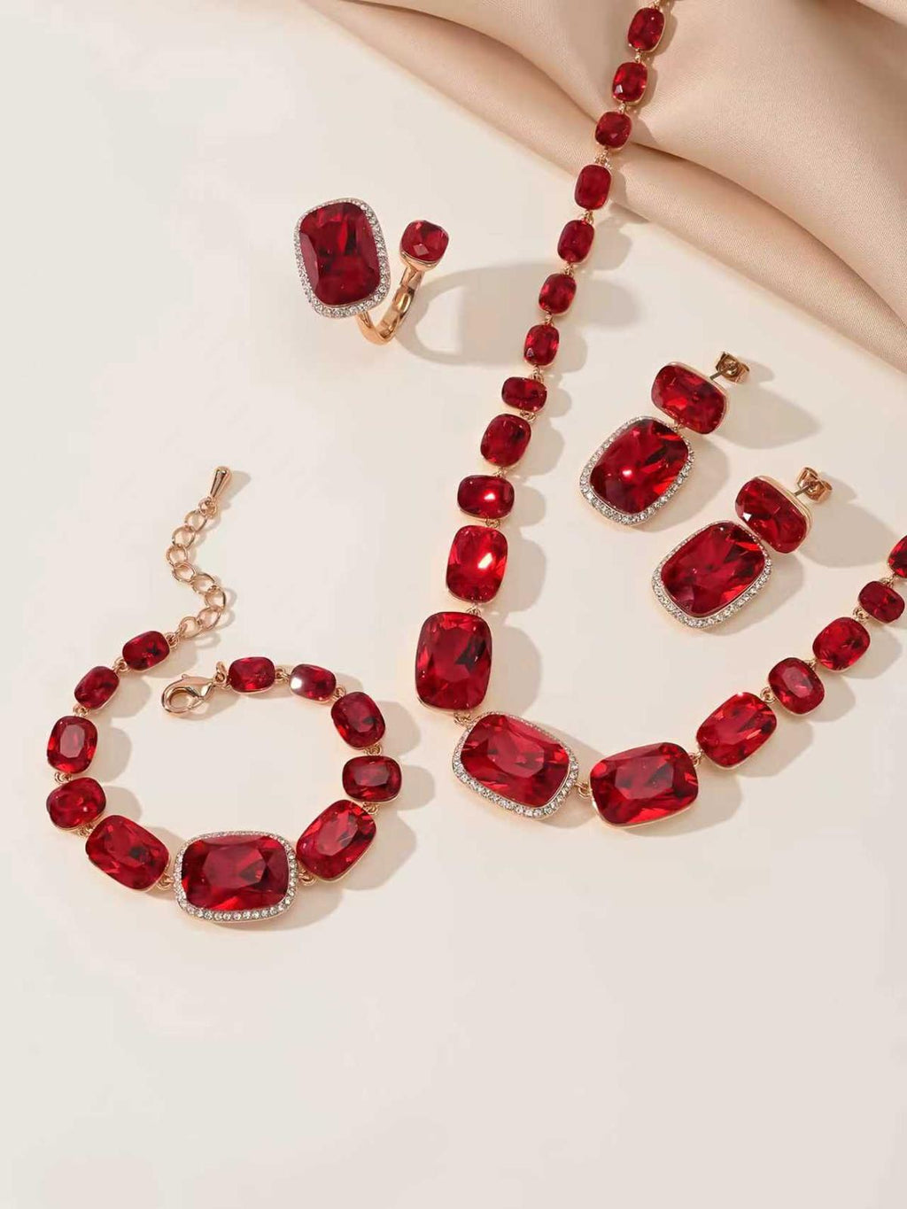 Ruby Rhinestone 4 Piece Jewellery Set