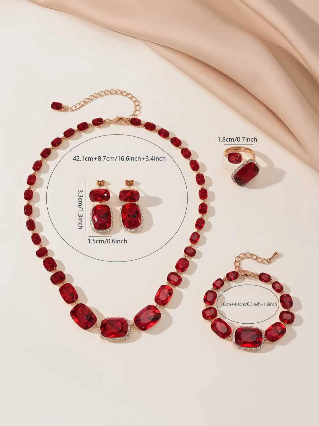 Ruby Rhinestone 4 Piece Jewellery Set