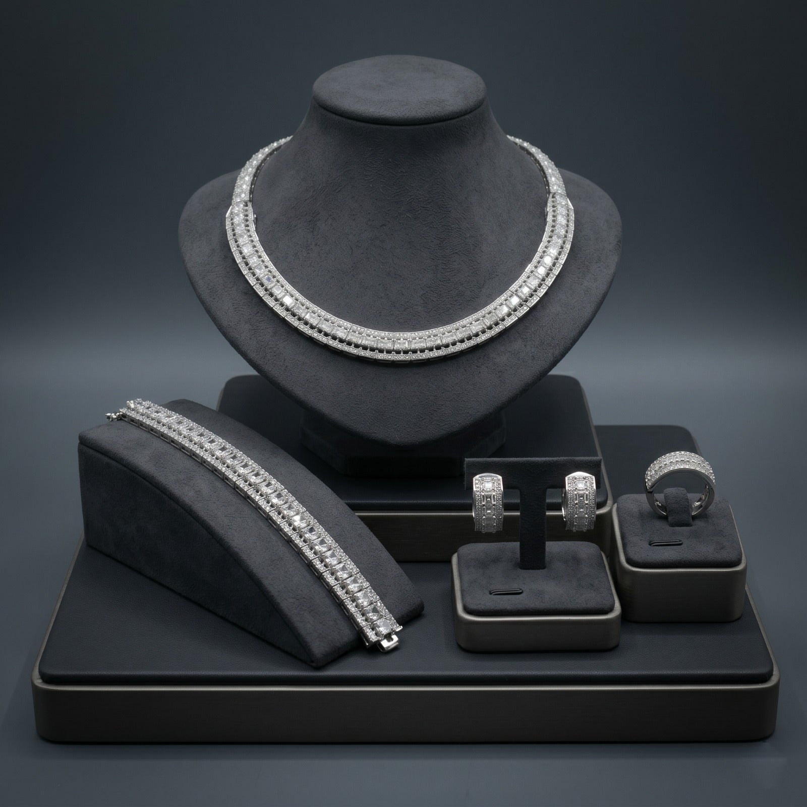 Silver 4 Piece Rhinestone Jewellery Set