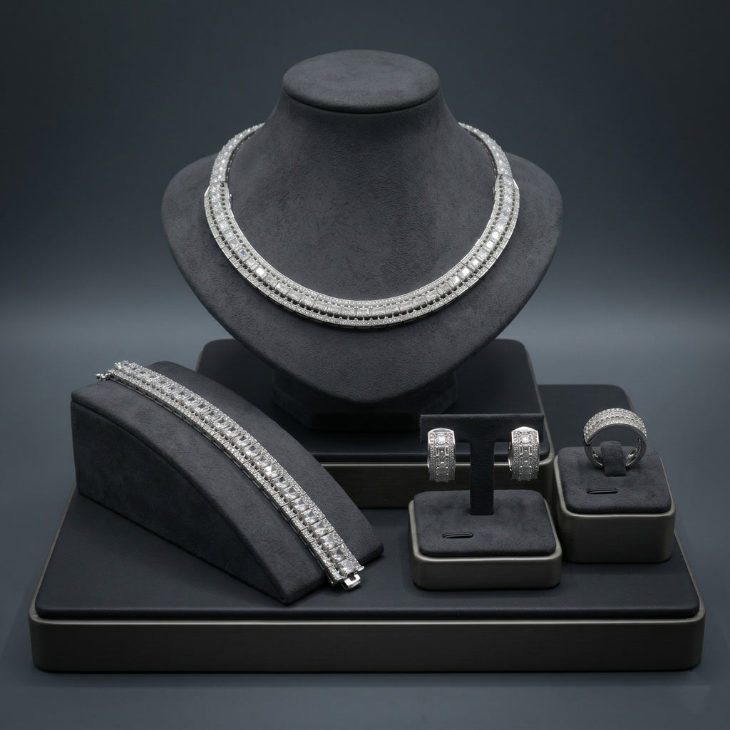Silver 4 Piece Rhinestone Jewellery Set