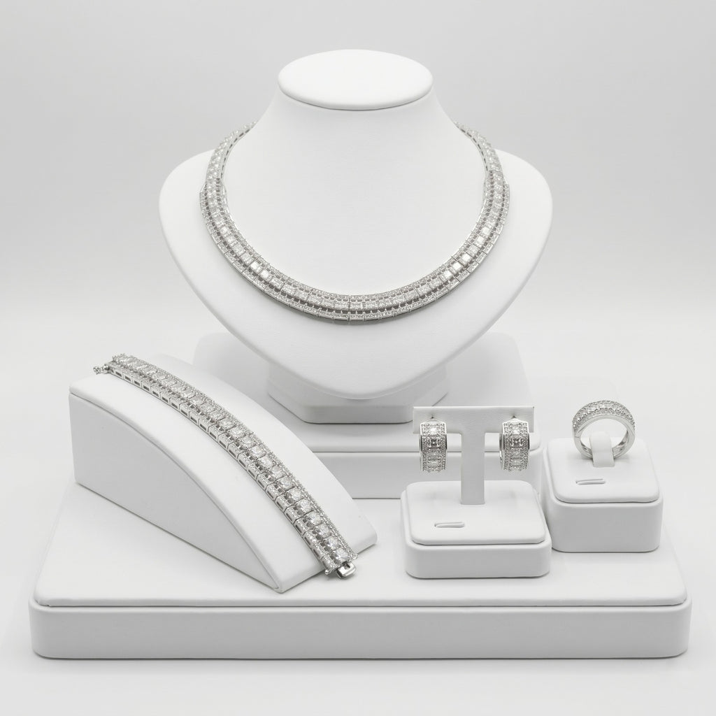 Silver 4 Piece Rhinestone Jewellery Set
